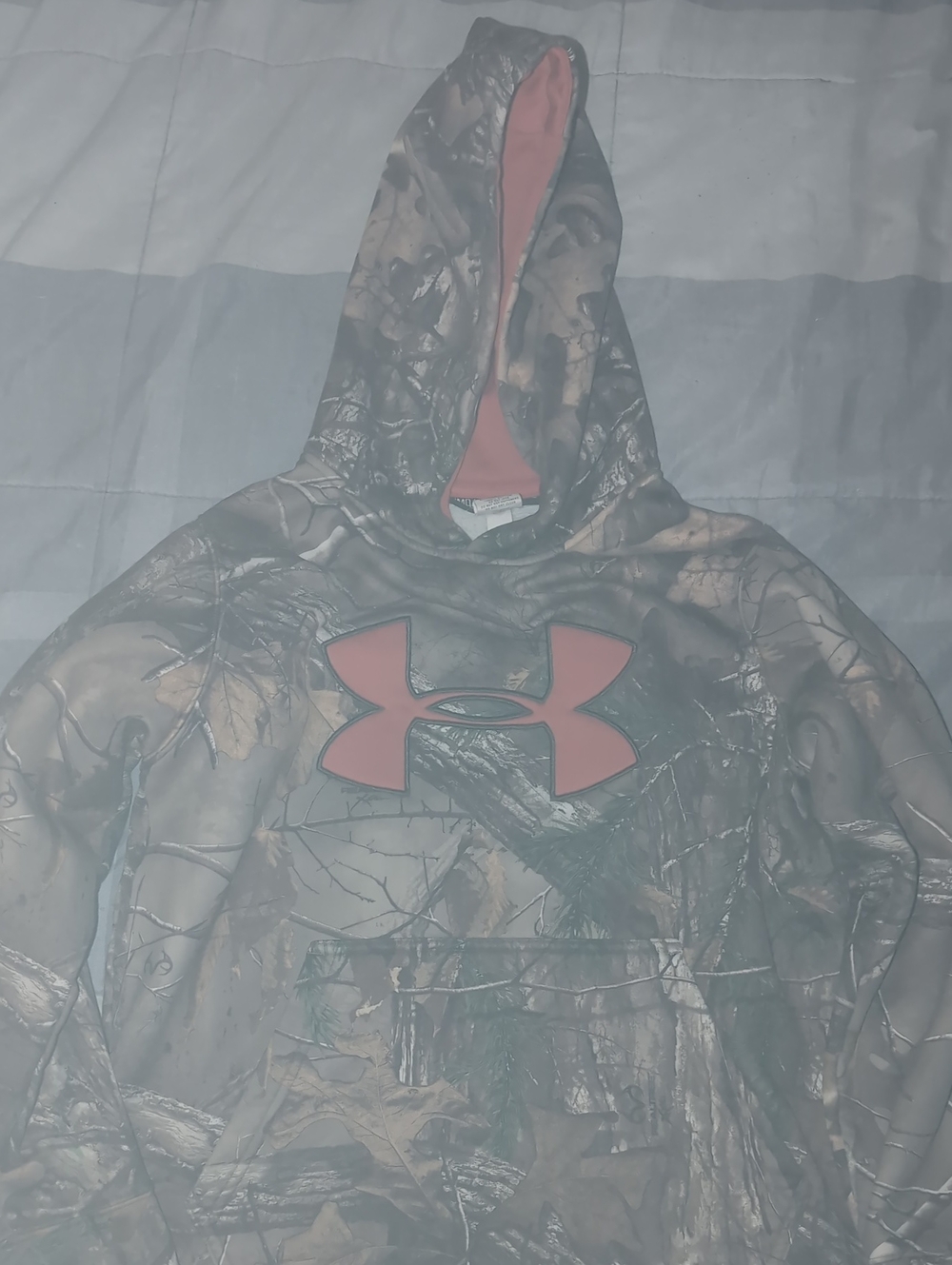 Under Armour Kids Brown Camo Hoodie with Red Logo